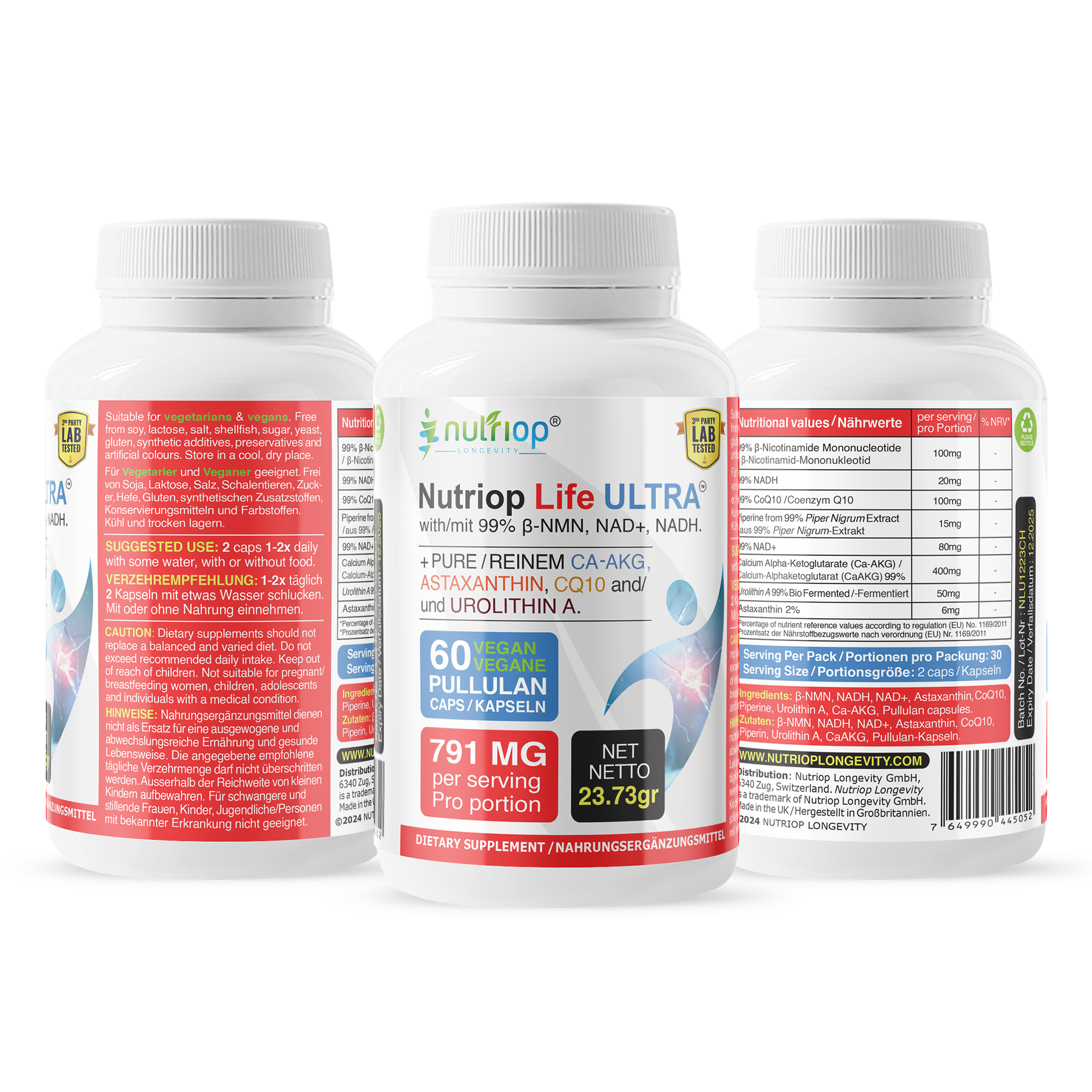 Bio-Enhanced Nutriop Longevity® Life ULTRA with NADH, NAD+, CQ10, ASTAXANTHIN and CA-AKG - 791mg per serving (x30)