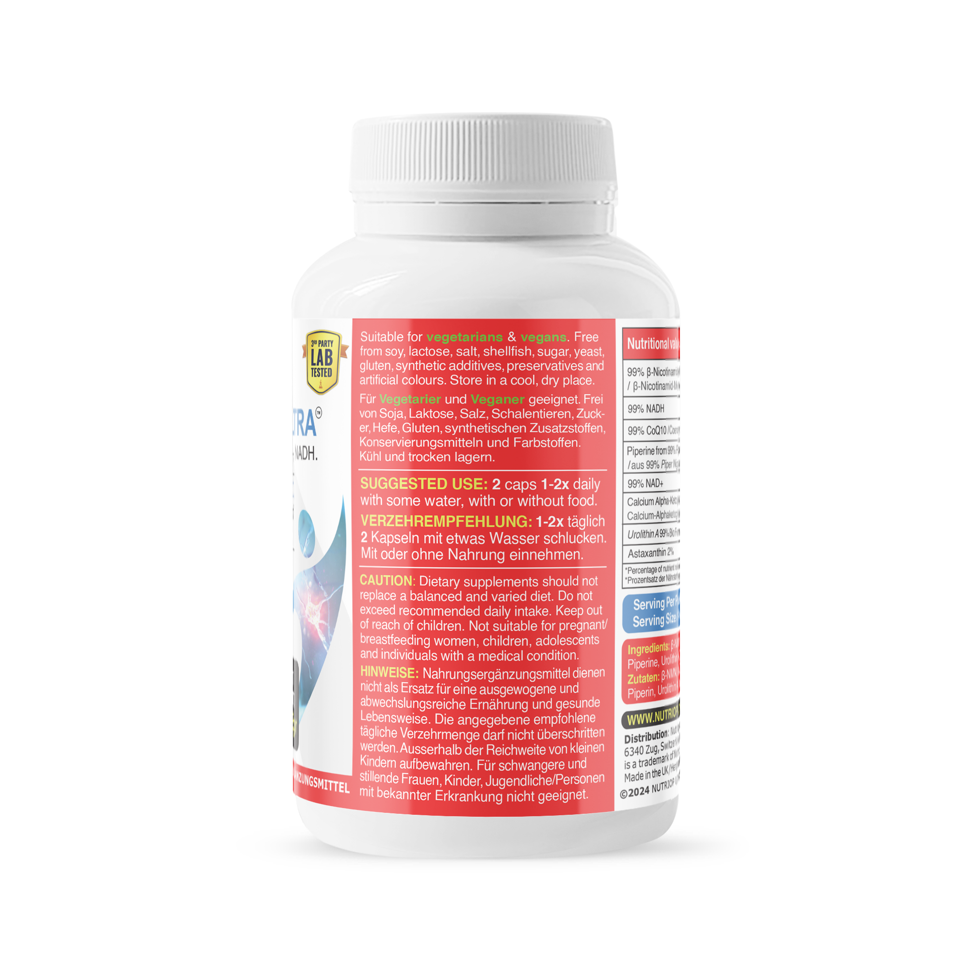 Bio-Enhanced Nutriop Longevity® Life ULTRA with NADH, NAD+, CQ10, ASTAXANTHIN and CA-AKG - 791mg per serving (x30)