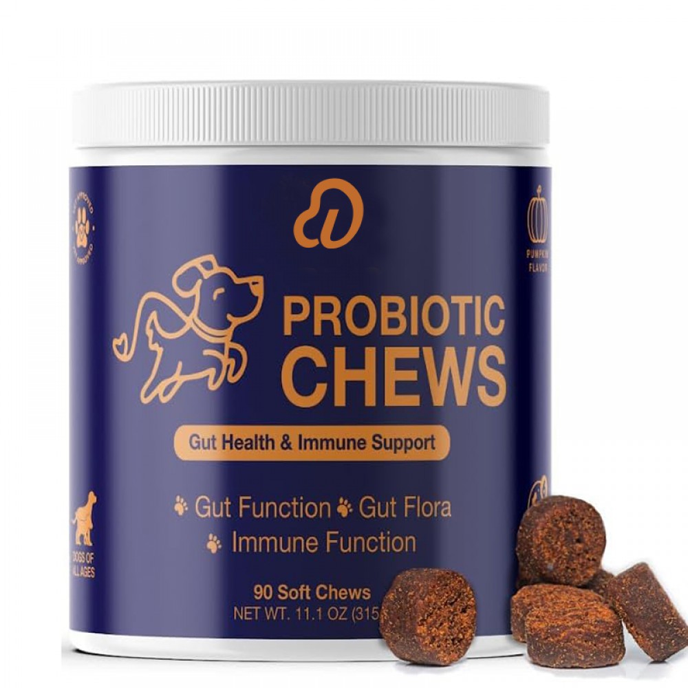 Probiotic Chews for Dogs | Supports Gut, Digestive & Immune Health | Helps with Itchy Skin, Yeast Imbalance & Allergies | Pumpkin Flavored Soft Chews | 90 Chews