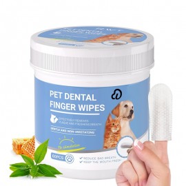 Dog & Cat Dental Care Wipes | Reduces Plaque & Tartar, Freshens Breath | Gentle, Non-Irritating, and Disposable Finger Wipes | 60 Count