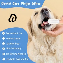 Dog & Cat Dental Care Wipes | Reduces Plaque & Tartar, Freshens Breath | Gentle, Non-Irritating, and Disposable Finger Wipes | 60 Count