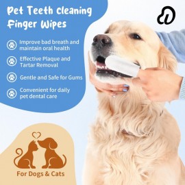 Dog & Cat Dental Care Wipes | Reduces Plaque & Tartar, Freshens Breath | Gentle, Non-Irritating, and Disposable Finger Wipes | 60 Count